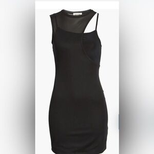 Open Edit Black Mesh Overlay Asymmetrical Short Dress size Small